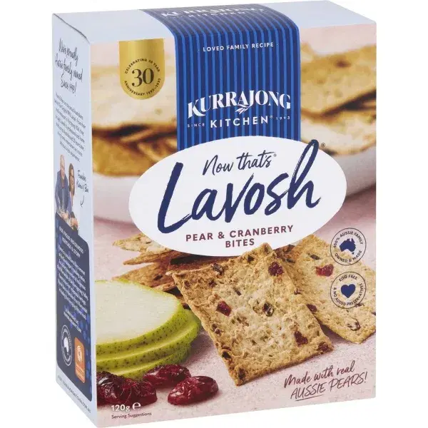 Kurrajong Lavosh Pear & Cranberry Bites 120g